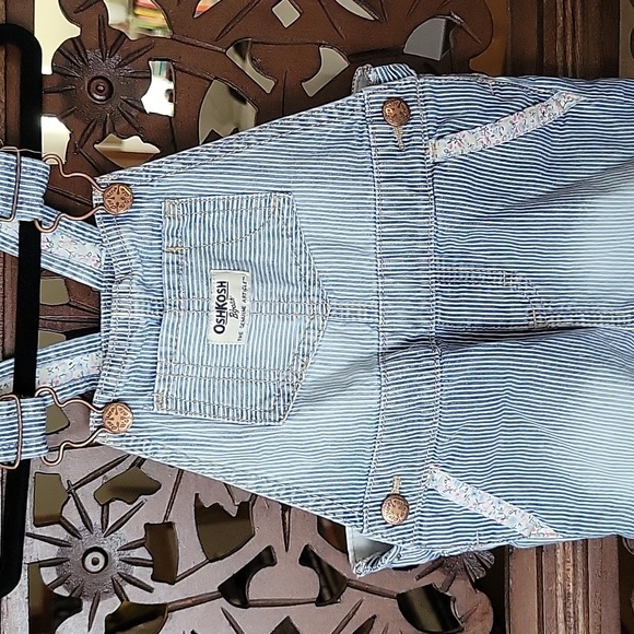 Osh Kosh B'Gosh Hickory Stripe/Floral Overalls - Picture 2 of 5